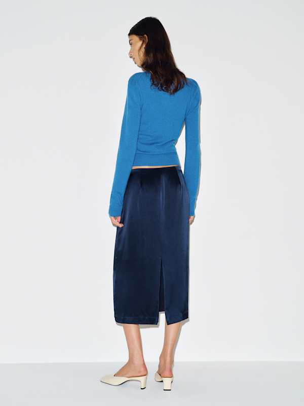 Helen Low Waist Silk Midi Skirt - Navy