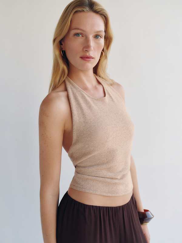 Quill Cashmere Halter Tank - Barley