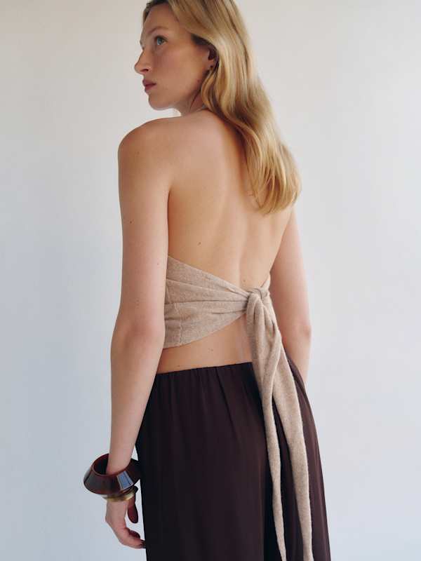 Quill Cashmere Halter Tank - Barley