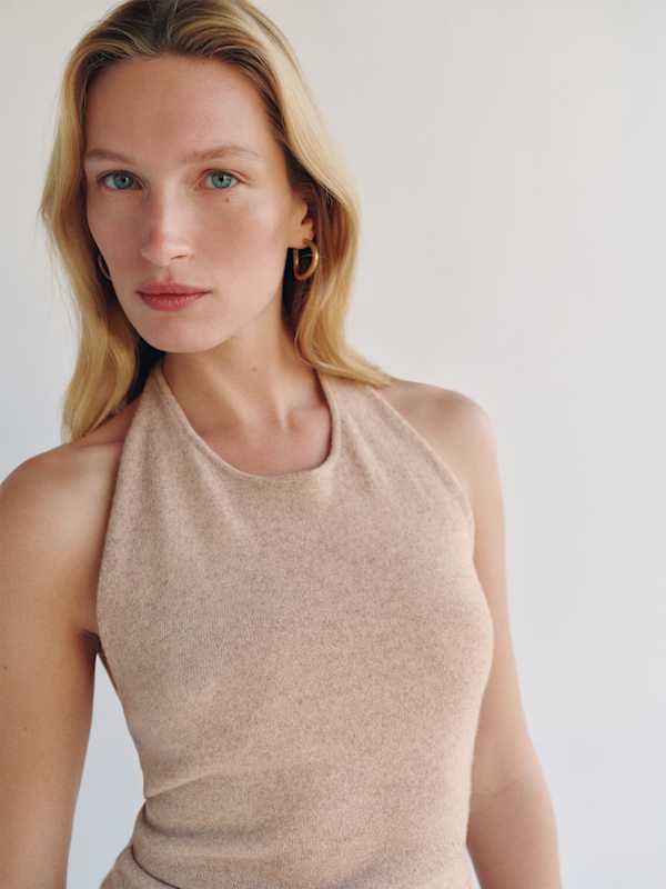 Quill Cashmere Halter Tank - Barley