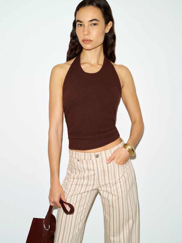 Quill Cashmere Halter Tank - Mahogany