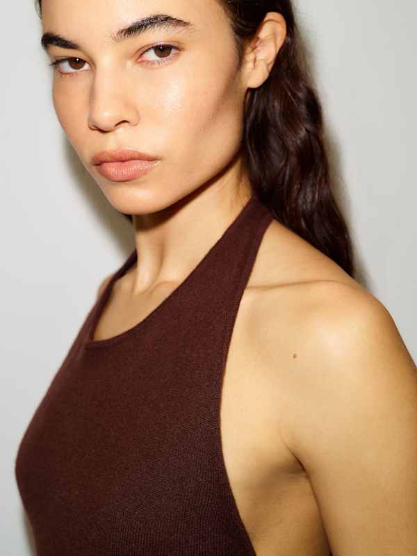 Quill Cashmere Halter Tank - Mahogany