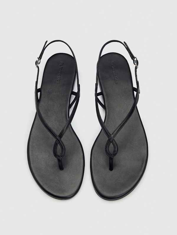 Luna Flat Sandal - Black Leather