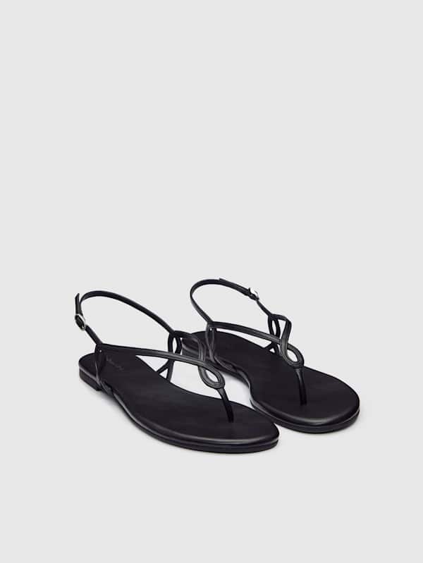 Luna Flat Sandal - Black Leather