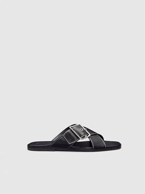 Etta Flat Sandal - Black Leather