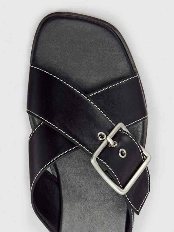 Etta Flat Sandal - Black Leather