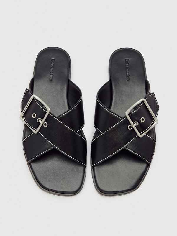 Etta Flat Sandal - Black Leather