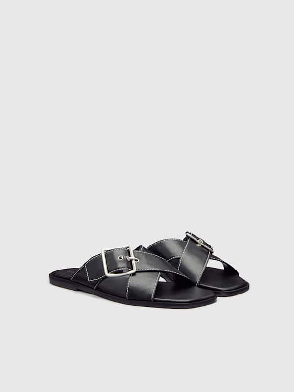 Etta Flat Sandal - Black Leather