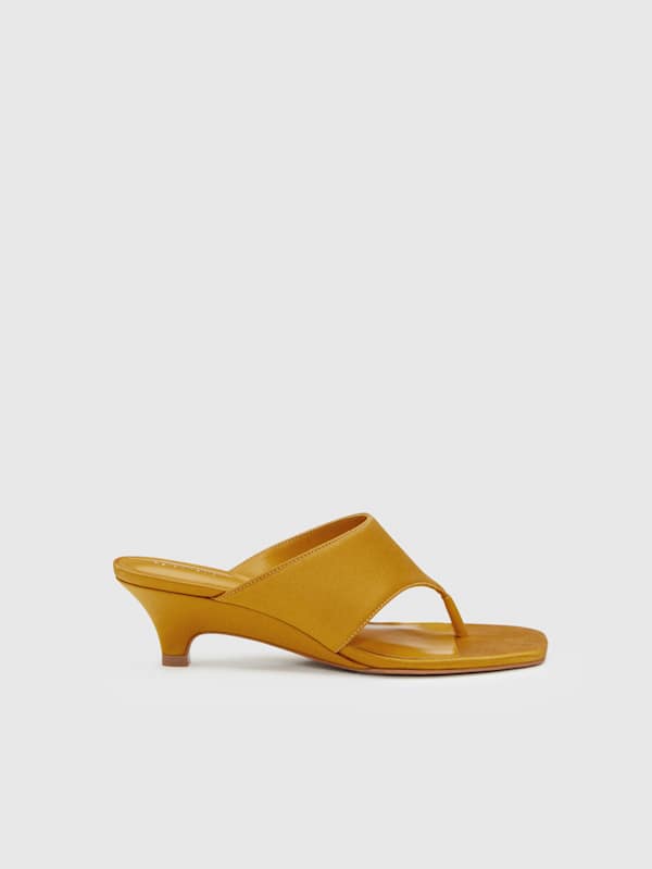Sherlyn Wedge Thong - Honey Mustard Satin