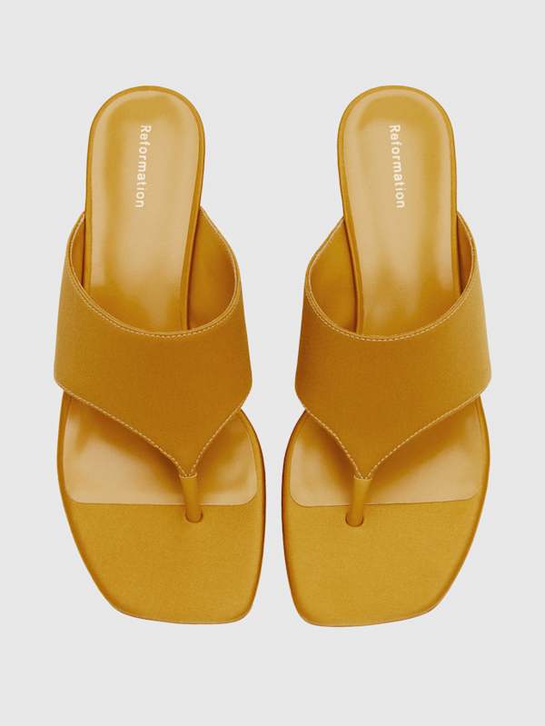 Sherlyn Wedge Thong - Honey Mustard Satin