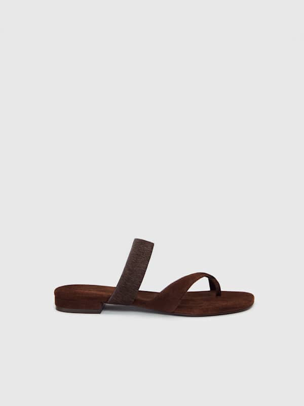 Sandales plates Genine - Espresso Haircalf Suede