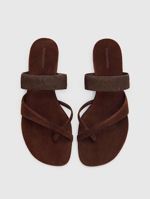 Sandales plates Genine - Espresso Haircalf Suede