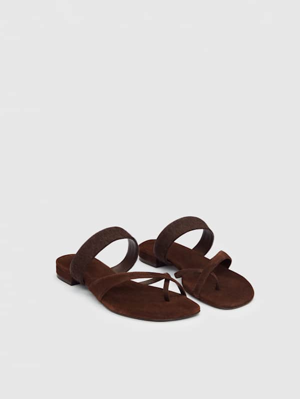Sandales plates Genine - Espresso Haircalf Suede