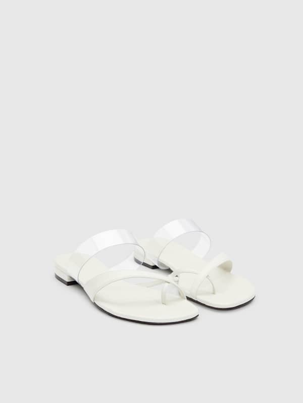 Genine Flat Sandal - White Leather Pvc