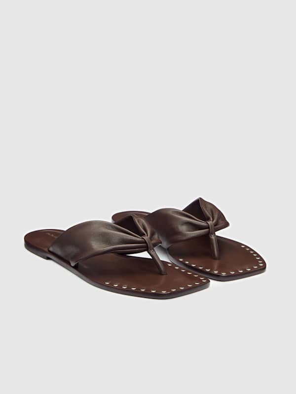 Larsen Thong Sandal - Espresso Leather Studs