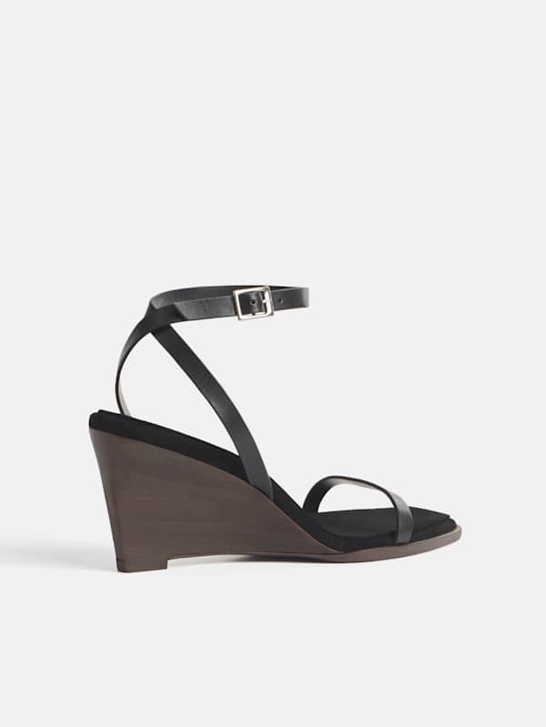 Lina Wedge Sandal - Black Leather