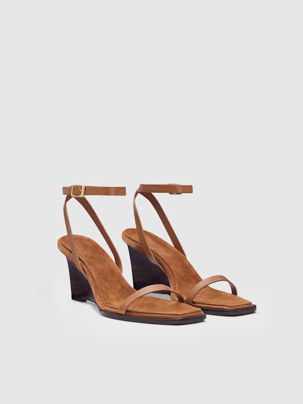 Sandales compens&eacute;es Lina - Cuir rhum