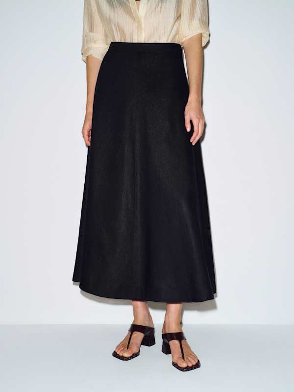 Petites Peony Linen Skirt - Black