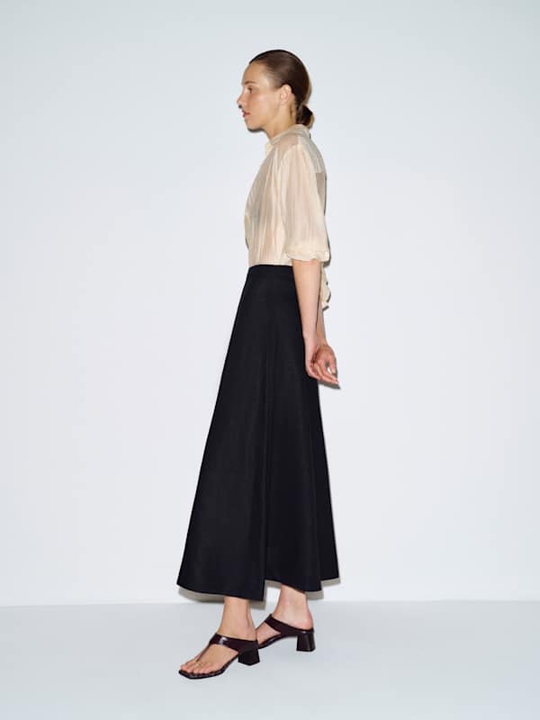 Petites Peony Linen Skirt - Black