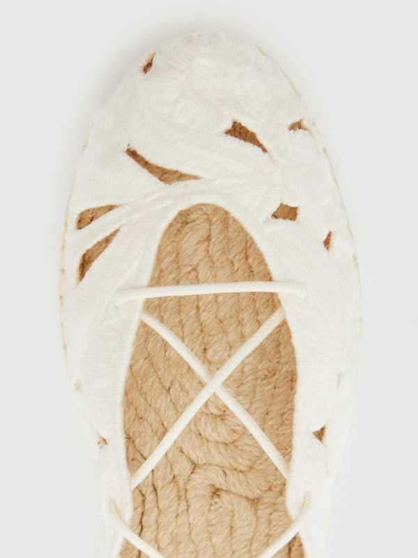 Adeline Espadrille - White Embroidered Linen