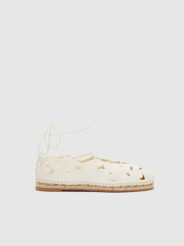 Adeline Espadrille - White Embroidered Linen