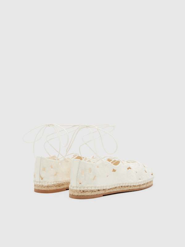 Adeline Espadrille - White Embroidered Linen