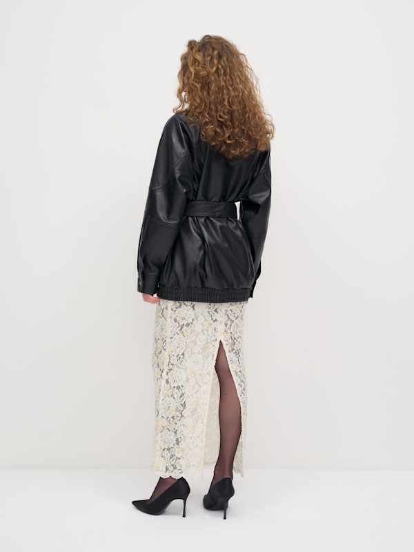 Veda Lennox Leather Oversized Bomber - Black