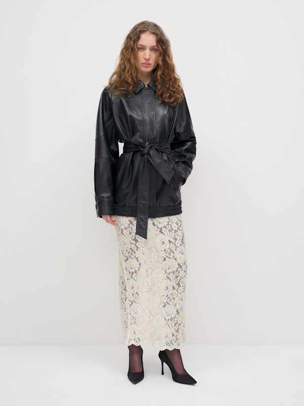 Veda Lennox Leather Oversized Bomber - Black
