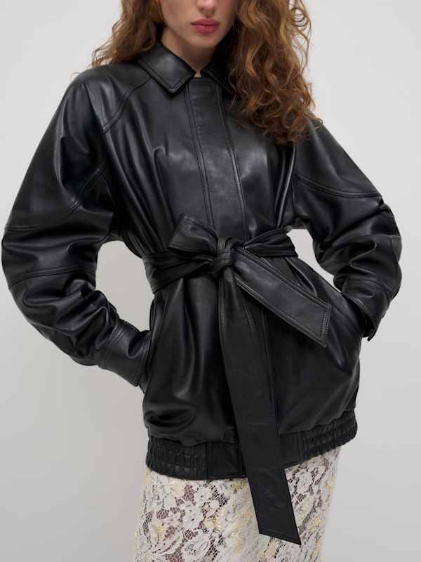 Veda Lennox Leather Oversized Bomber - Black