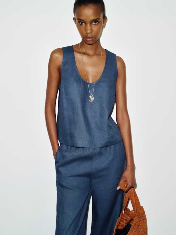 Lenora Linen Two Piece - Muted Navy