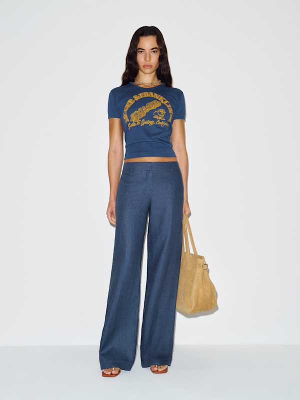 Gisele Low Rise Linen Pant - Muted Navy