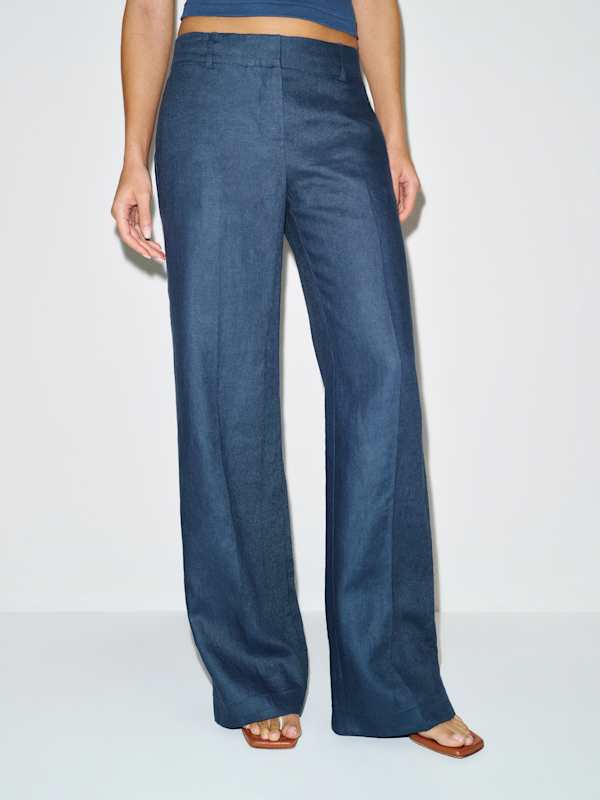 Gisele Low Rise Linen Pant - Muted Navy