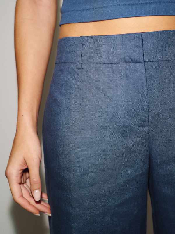 Gisele Low Rise Linen Pant - Muted Navy