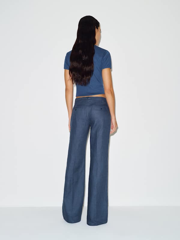 Gisele Low Rise Linen Pant - Muted Navy