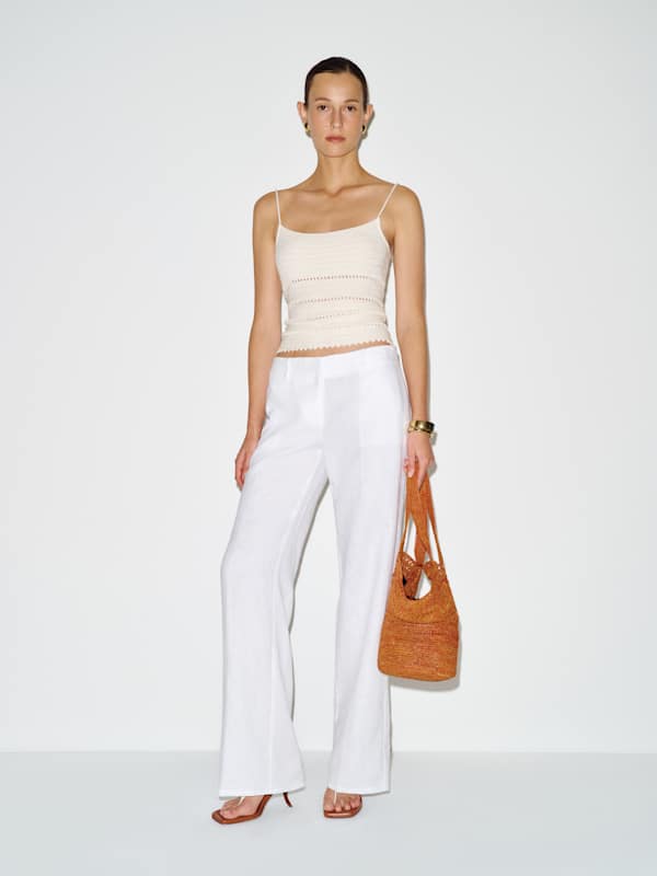 Gisele Low Rise Linen Pant - White