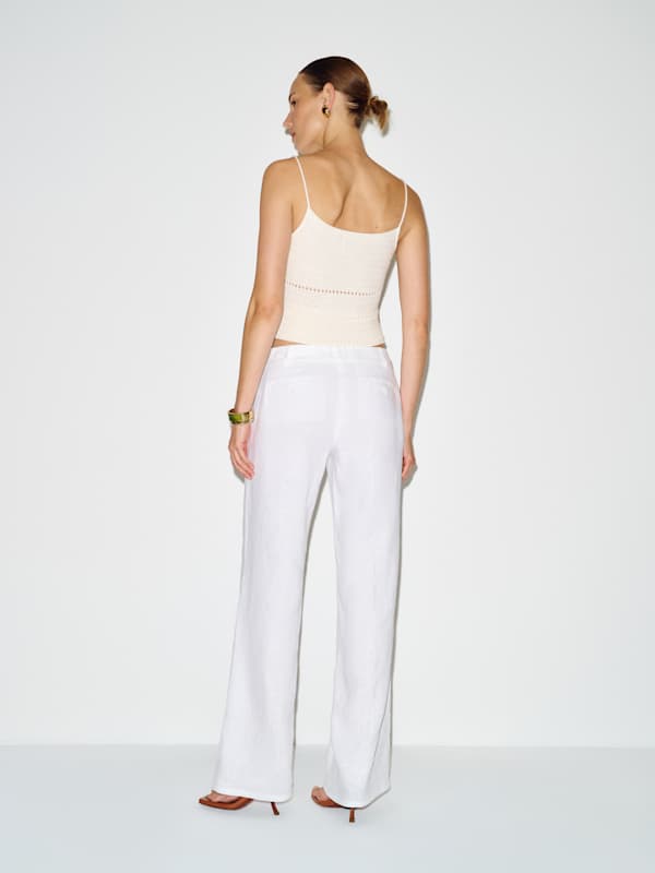 Gisele Low Rise Linen Pant - White