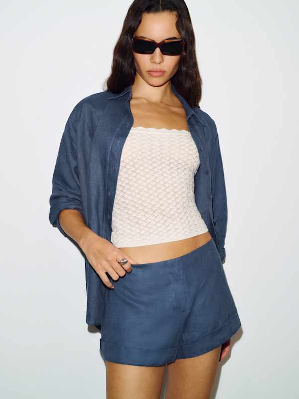 Henri Linen Short - Muted Navy