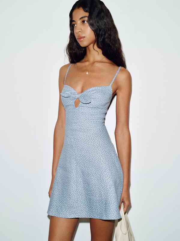 Hadley Linen Dress - Sky Dot