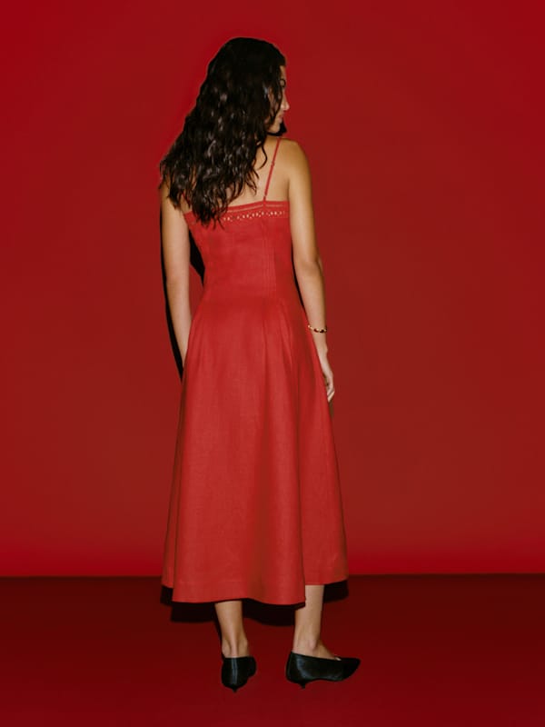 Pomona Linen Dress - Lipstick