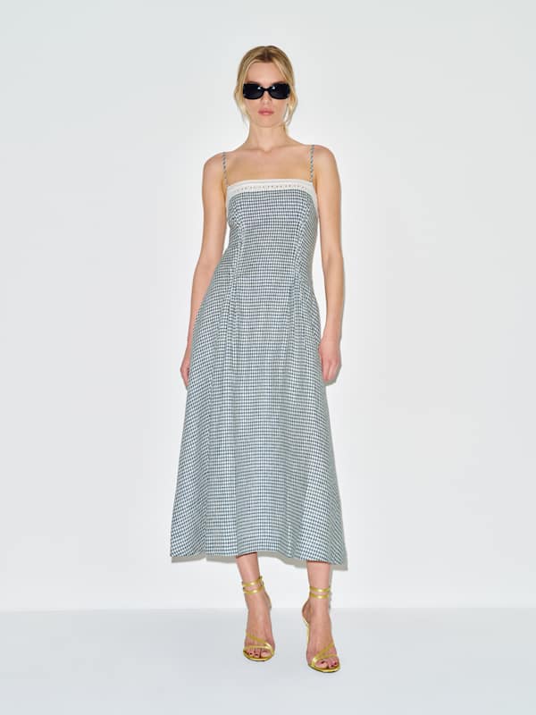 Pomona Linen Dress - Slate Check