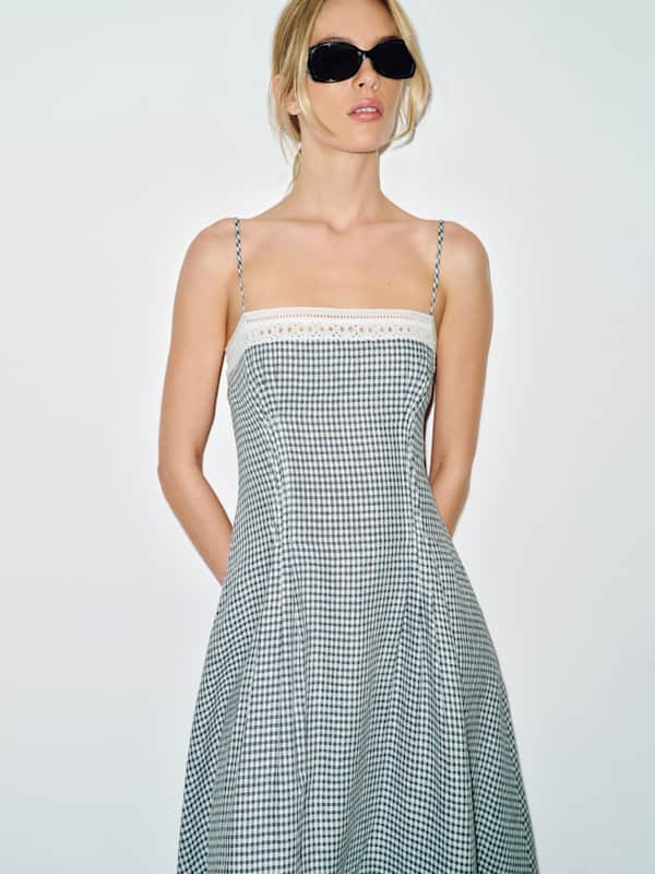 Pomona Linen Dress - Slate Check