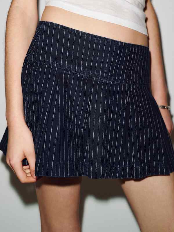 Brenda Denim Mini Skirt - Indigo Pinstripe