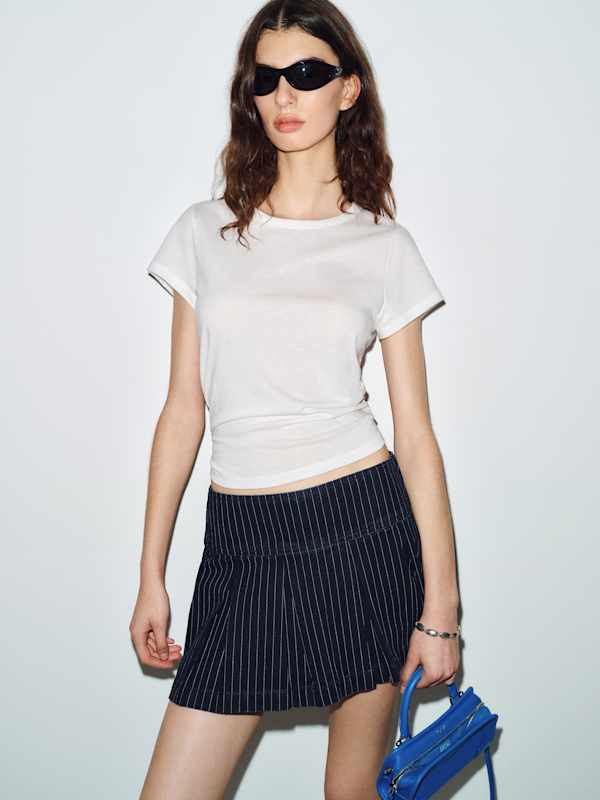 Brenda Denim Mini Skirt - Indigo Pinstripe