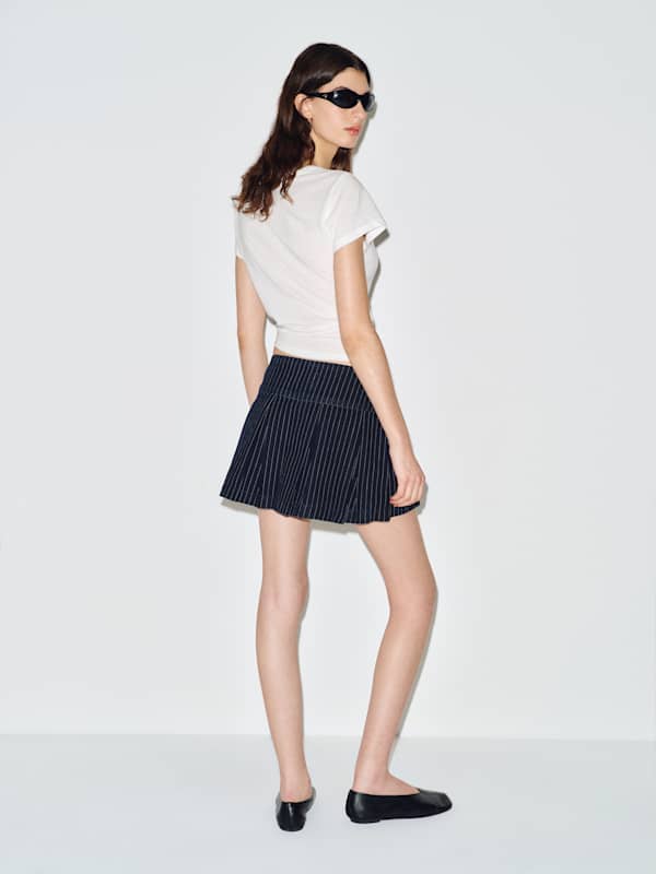 Brenda Denim Mini Skirt - Indigo Pinstripe