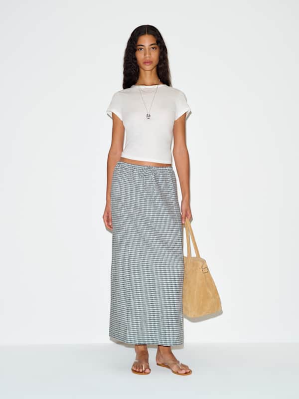 Norie Linen Skirt - Slate Check