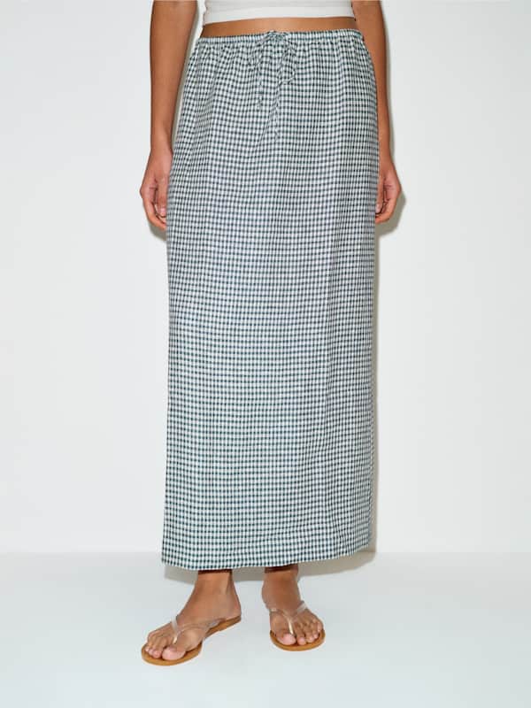 Norie Linen Skirt - Slate Check