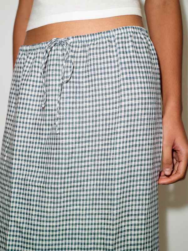 Norie Linen Skirt - Slate Check