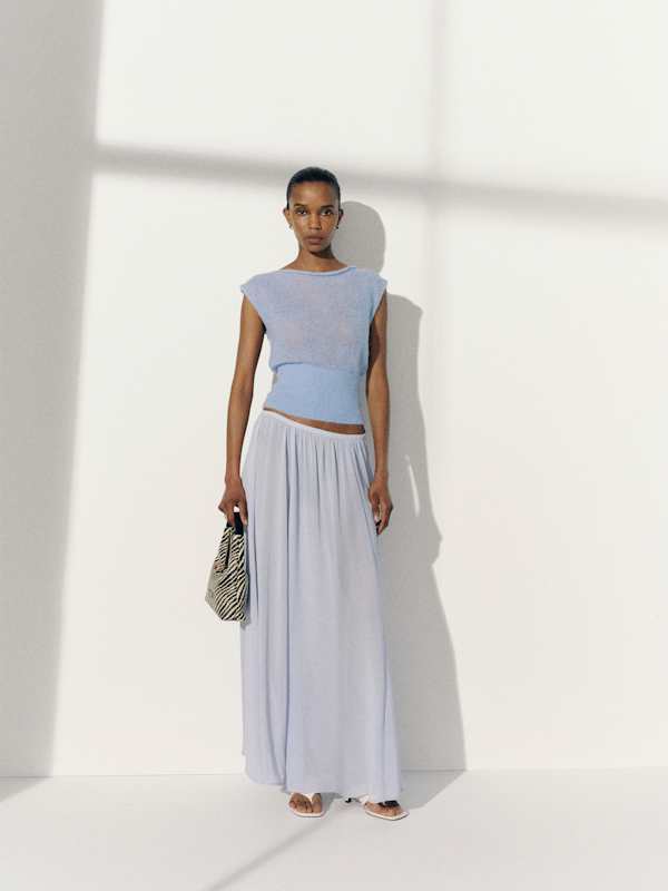 Rhiannon Sheer Alpaca Sweater Top - Ice Water