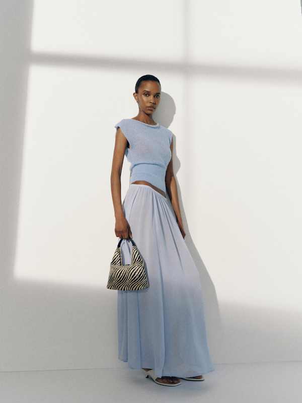 Rhiannon Sheer Alpaca Sweater Top - Ice Water