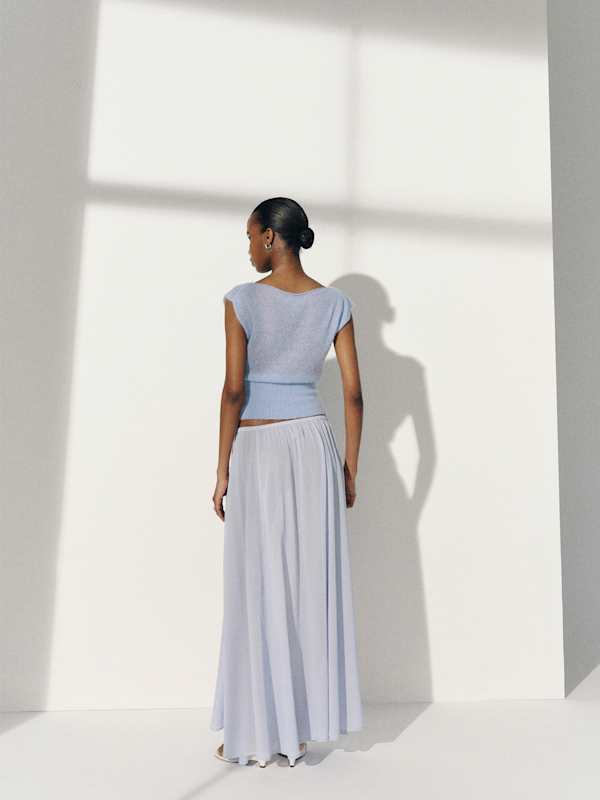 Rhiannon Sheer Alpaca Sweater Top - Ice Water